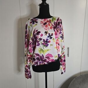 Colorful Floral print long sleeve blouse, oversized style, medium